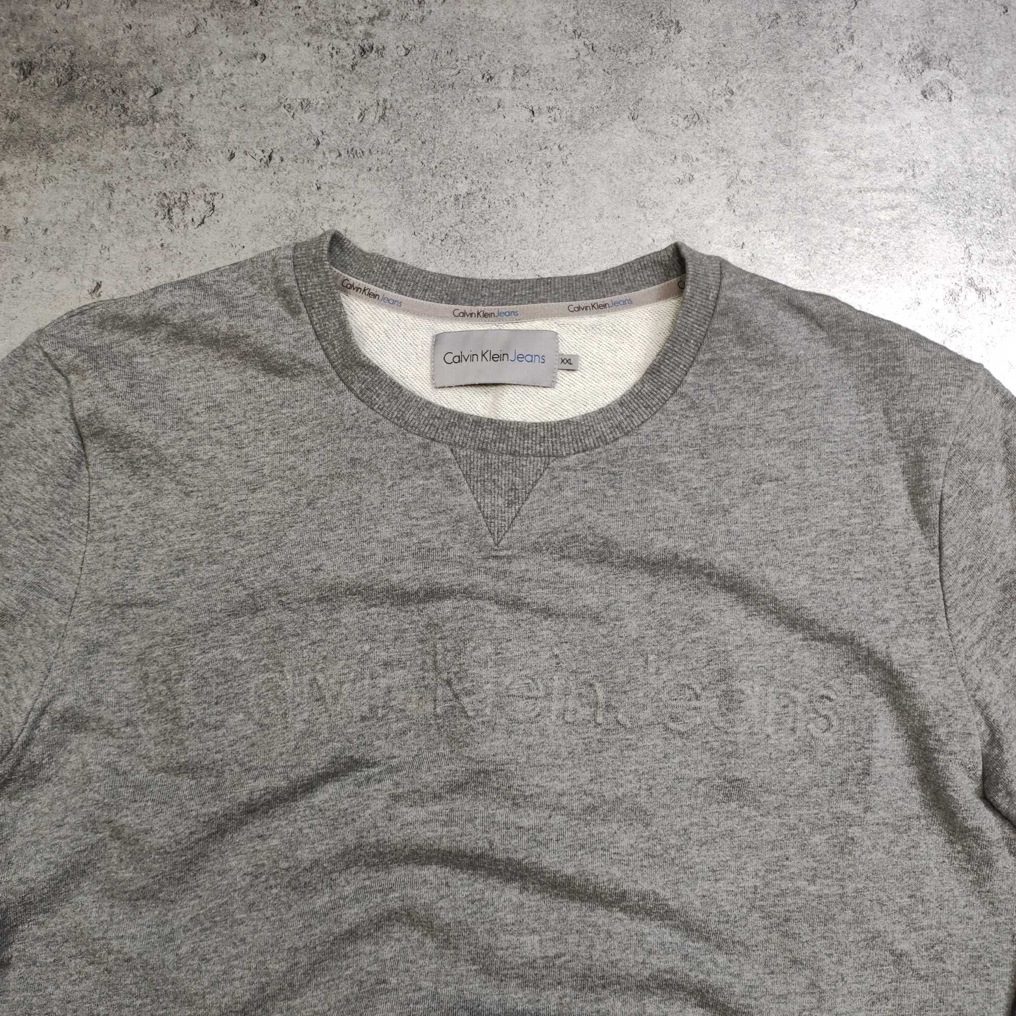 MĘSKA Bluza bez Kaptura Duże Logo 3D Calvin Klein Jeans Szara Casual