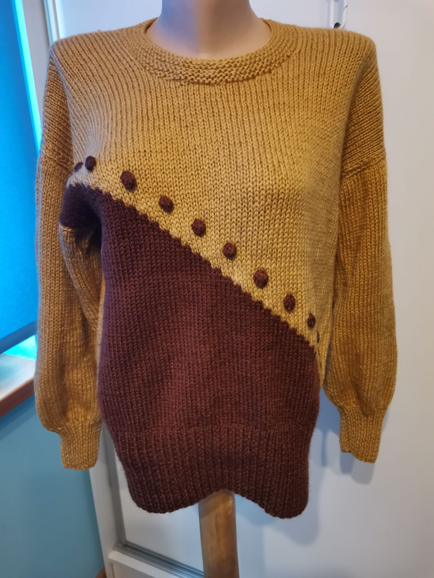 Sweter damski Vintage, retro rozm L /XL, odcienie brązu