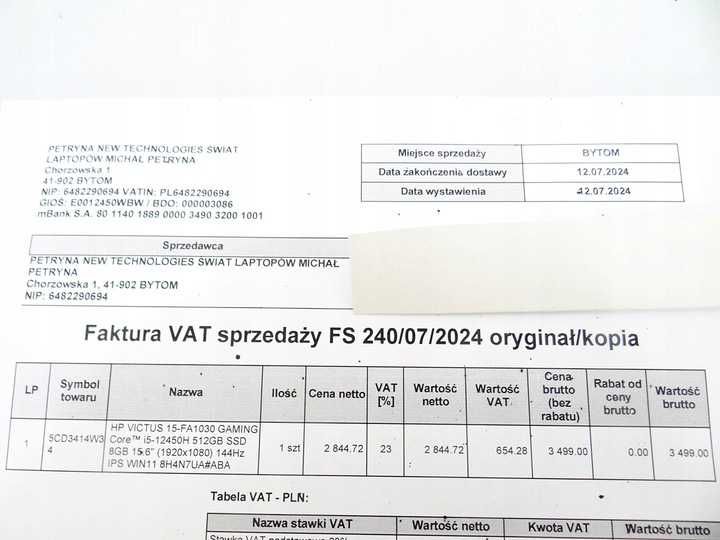 HP Victus 15-FA1030NR / i5-12450H / 15,6 FHD / GeForce RTX2050 / GW
