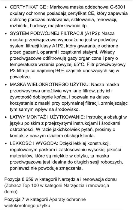 Maska przeciwpyłową wielokrotnego użytku
