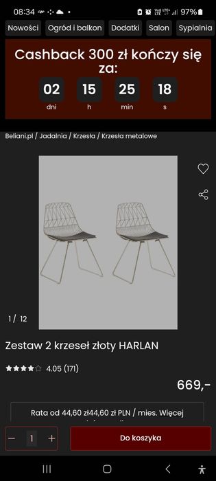 Zestaw 2 krzeseł Harlan złote