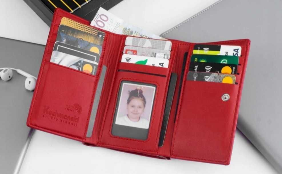 NOWY portfel damski lakierowany czerwony PREMIUM ochrona RFID