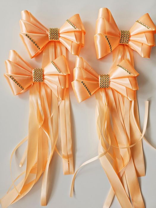 Kokardy dekoracja samochodu państwa młodych - pomarańczowe