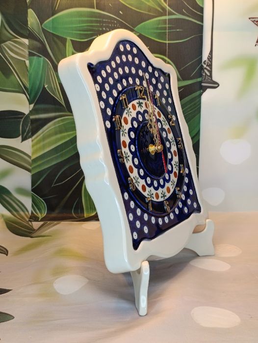 Zegar ceramiczny ścienny wiszący Bolesławiec ceramika Z.C. Bolesławiec