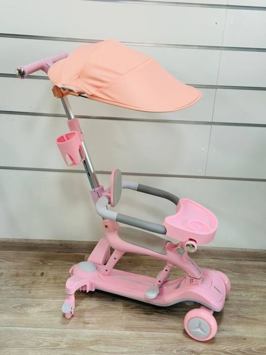 Детский самокат-беговел с родительской ручкой с навесом.Maraton X2