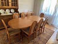 Komoda, stół i osiem krzeseł, meble rustykalne,