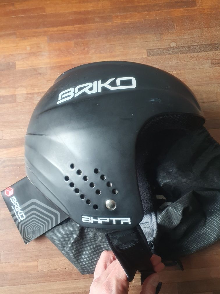 Komplet kask Briko Rookie 58 czarny gogle Cebe niebieskie worek