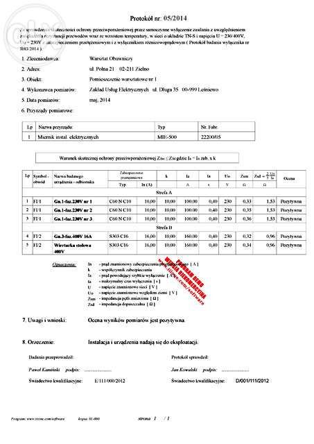 Program do tworzenia protokołów z Pomiarów Elektrycznych + Uziomy
