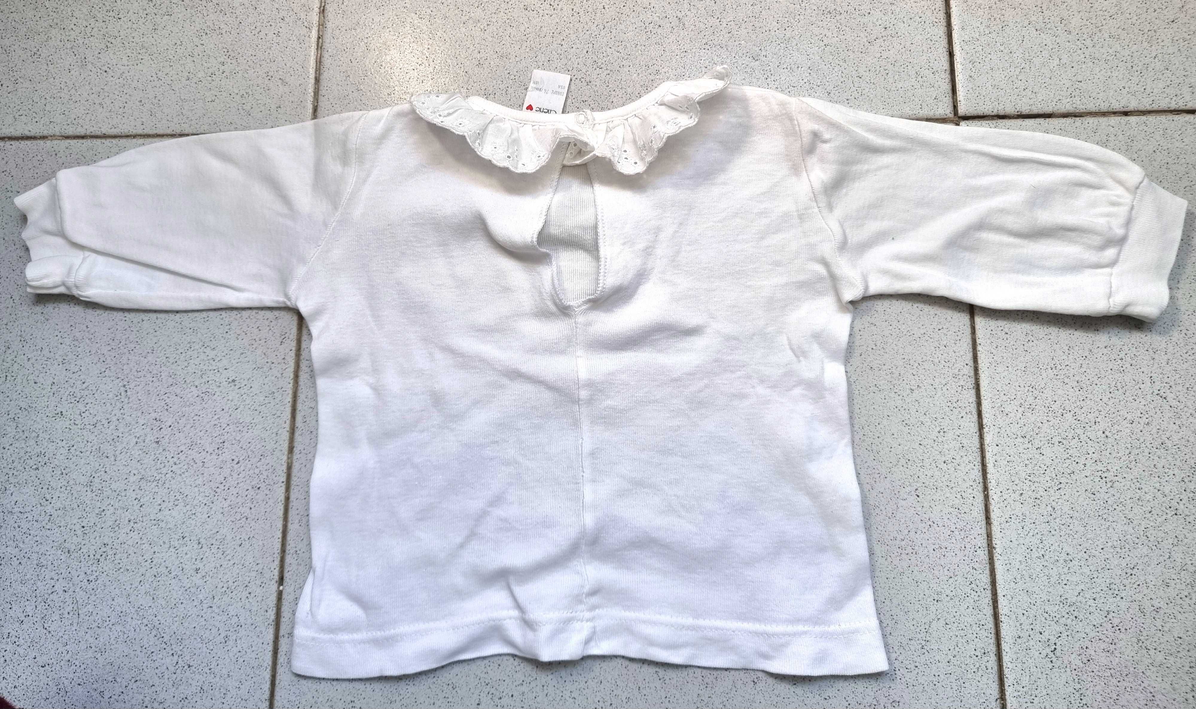 Camisola branca com detalhe na gola e nas costas 100% algodão, 9 meses