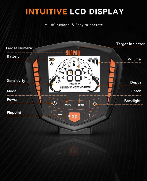 SUNPOW Profesjonalny wykrywacz metali z wyświetlaczem LCD - IP68