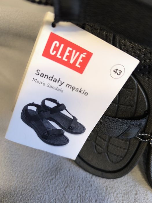 Lekkie czarne sandały męskie zapinane na rzepy 44