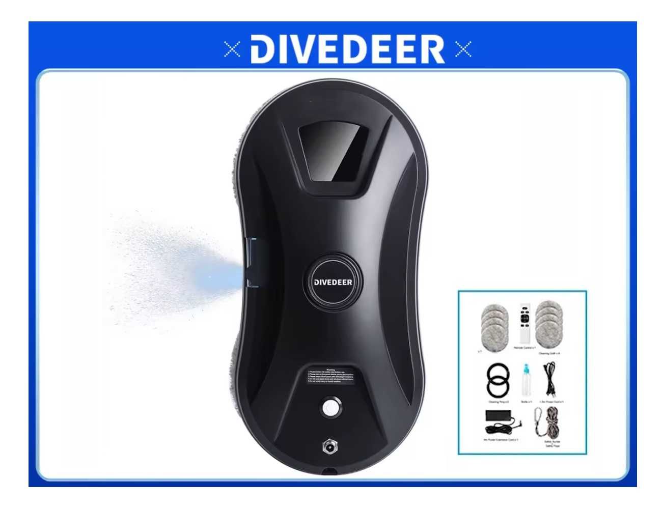 Робот для мийки вікон DIVEDEER з авто-розпилювачем + 10 серветок