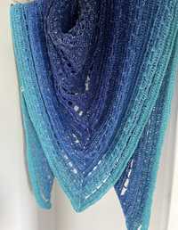 Chusta ombre na szydełku niebieska nowa rękodzieło handmade