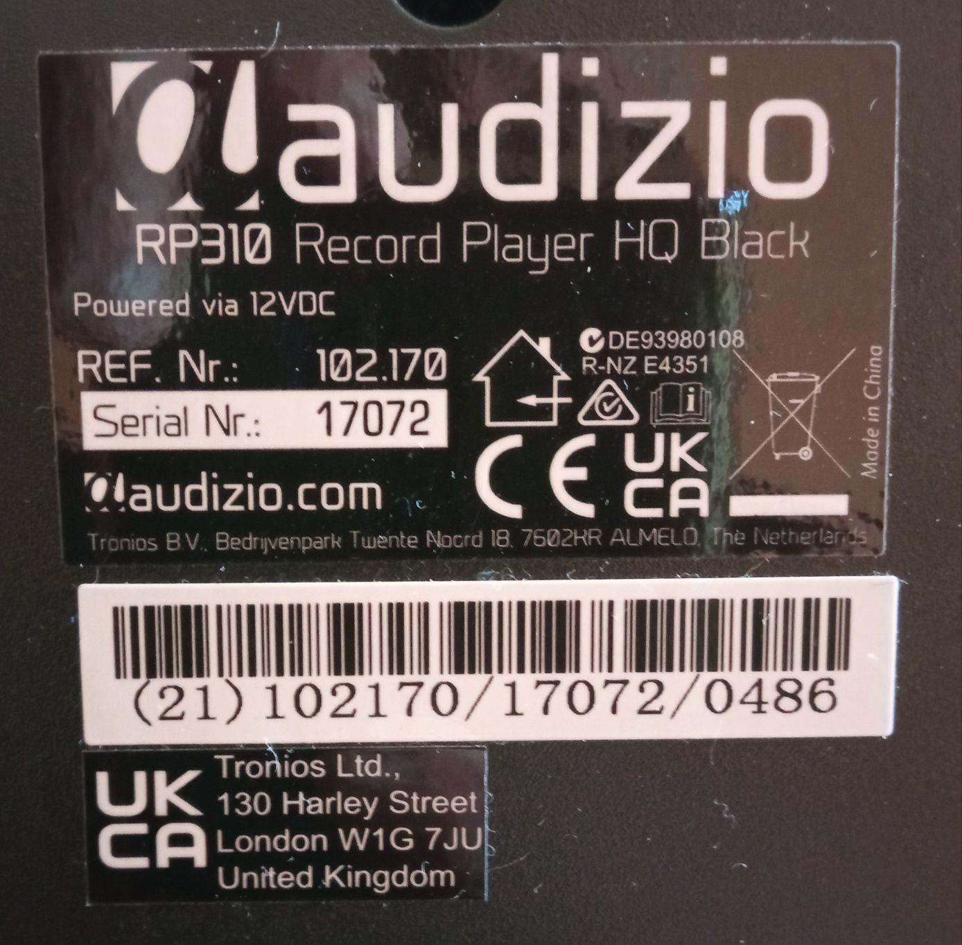 Gramofon półautomatyczny ,,audizio RP 310 UK "