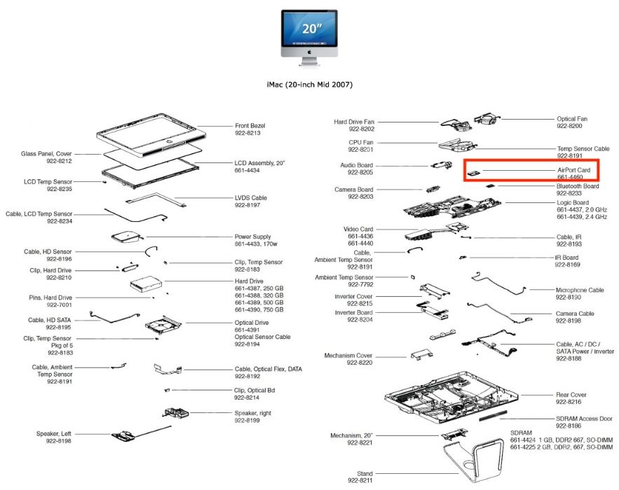 Imac 20" (2007) 2.4GHz A1224 Airport Card