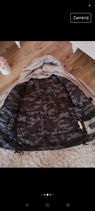 Kurtka Długa męska parka ocieplana ciepła na zimę płaszcz beżowy