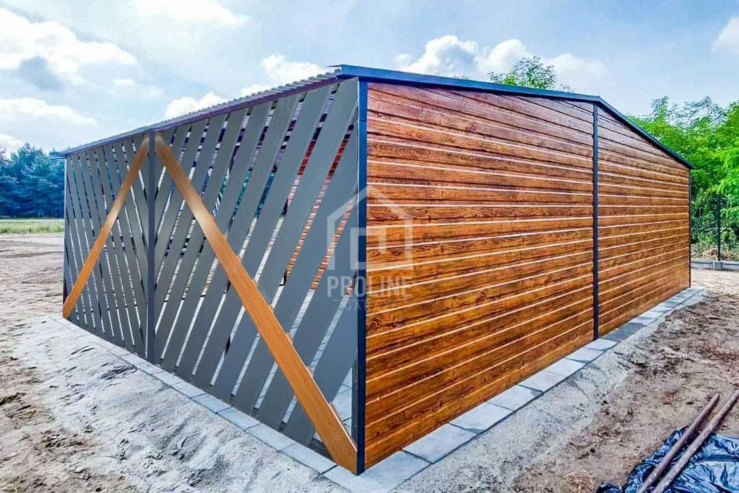 Garaż Blaszany 4x6m +Wiata Panele Verona Brama Okno  Drzwi dach PLG142