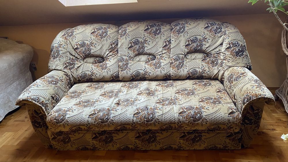 Kanapa, sofa rozkładana z funkcją spania, retro, gobelina