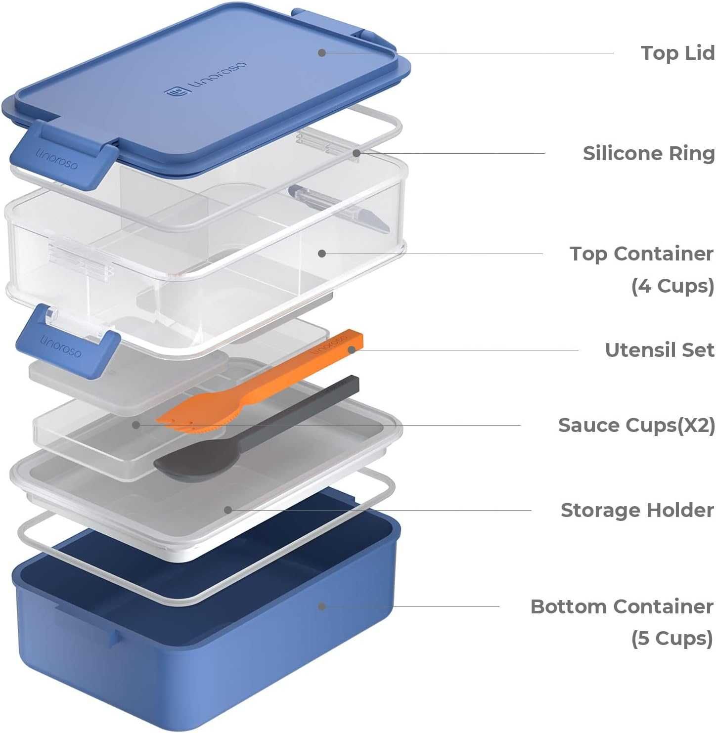 Linoroso Bento pudełko na lunch z 3 przegródkami, pojemnik, Lunchbox