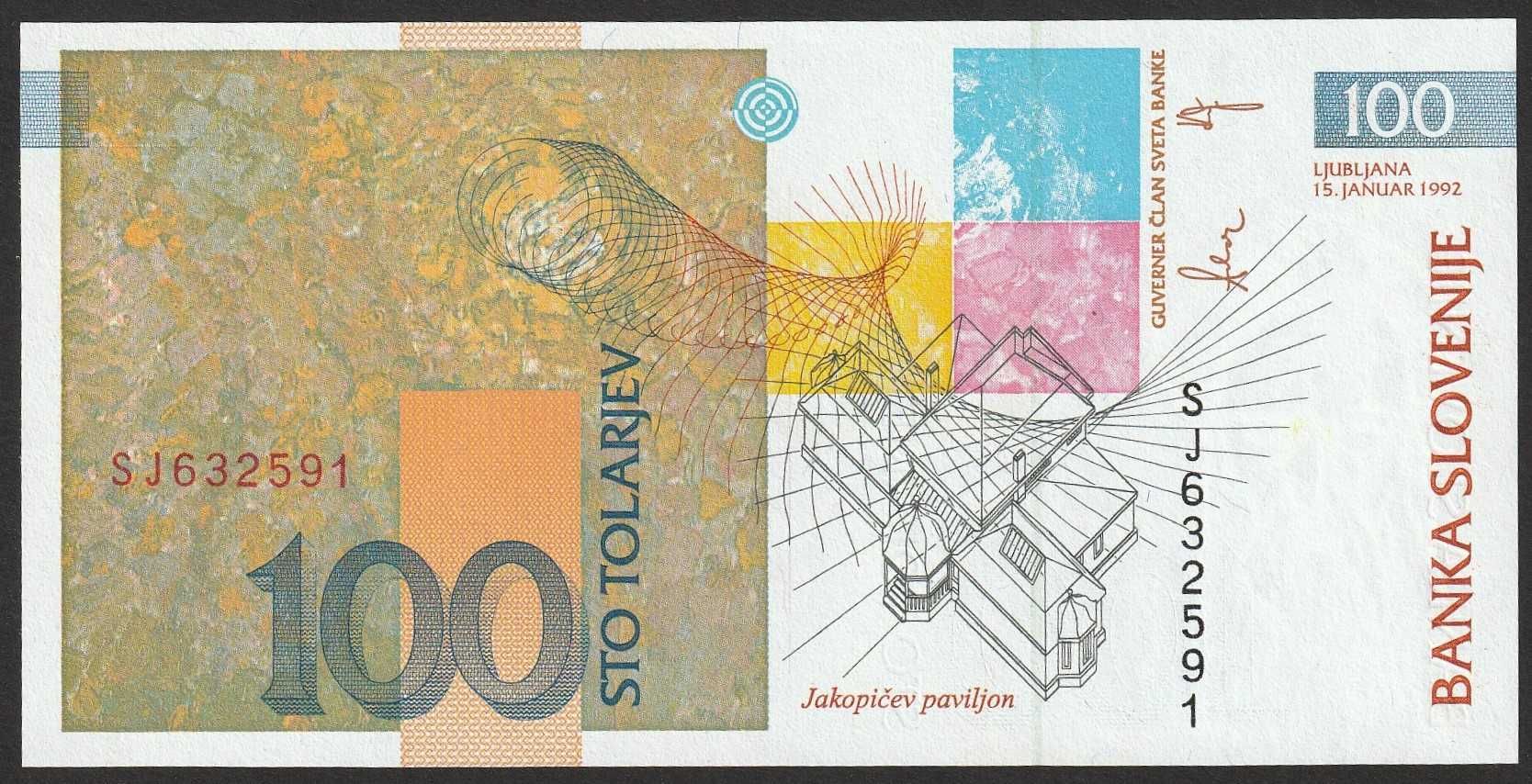 Słowenia 100 tolar 1992 - Jakopic - stan bankowy UNC