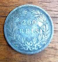 RARA Moeda de prata de 200 Reis 1865