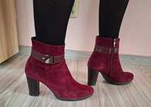 Burgundowe bordo botki zamszowe