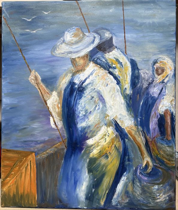 pintura contemporanea em óleo sobre tela “pescadores”