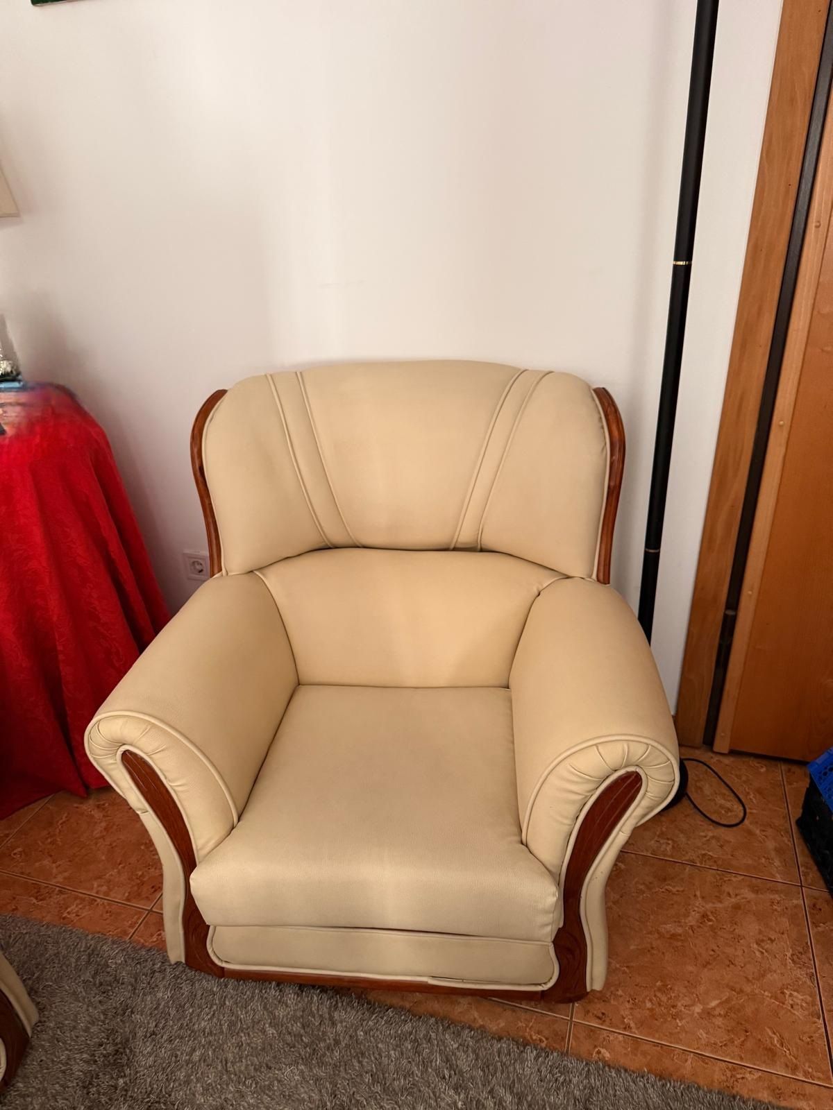 Sofá em Pele 3 lugares + 2 Poltronas individuais
