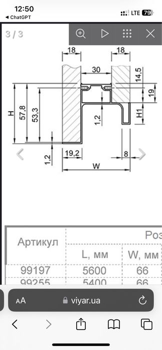 мебельный профиль GOLA вертикальный боковой Ferro Fiori