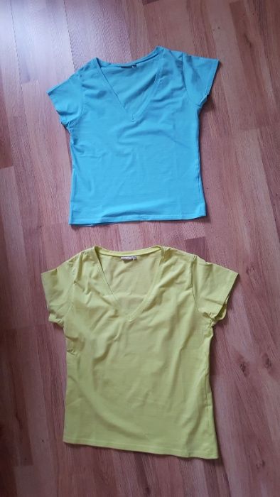 2 bluzki T-shirt, niebieska i zielona, bawełna