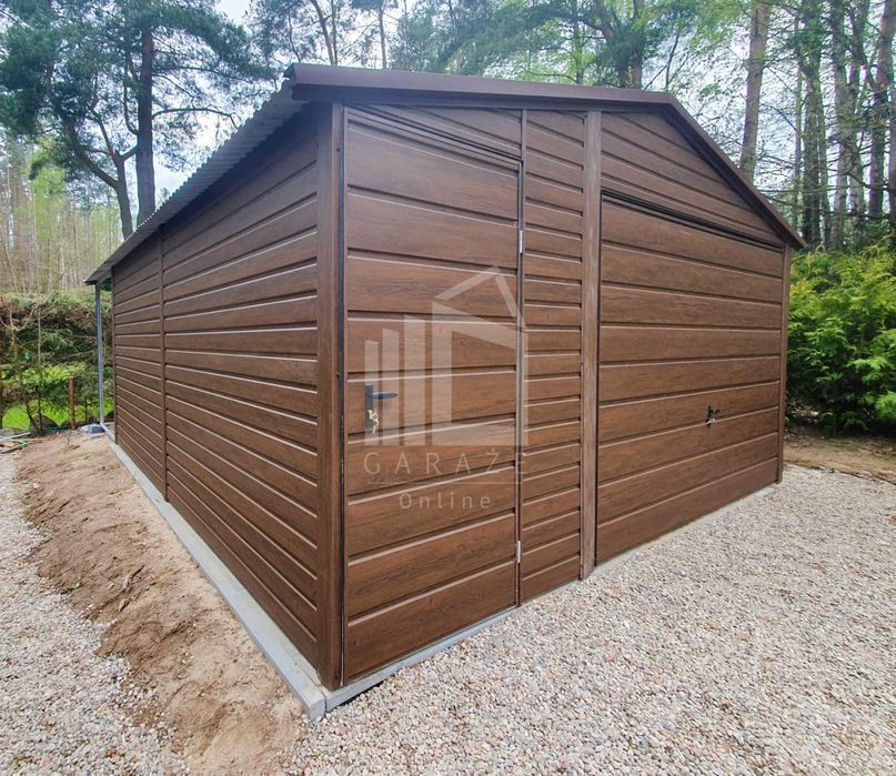 Garaż Blaszany 4,5X6M + Wiata - Brama - Drzwi - Drewnopodobny  Id563