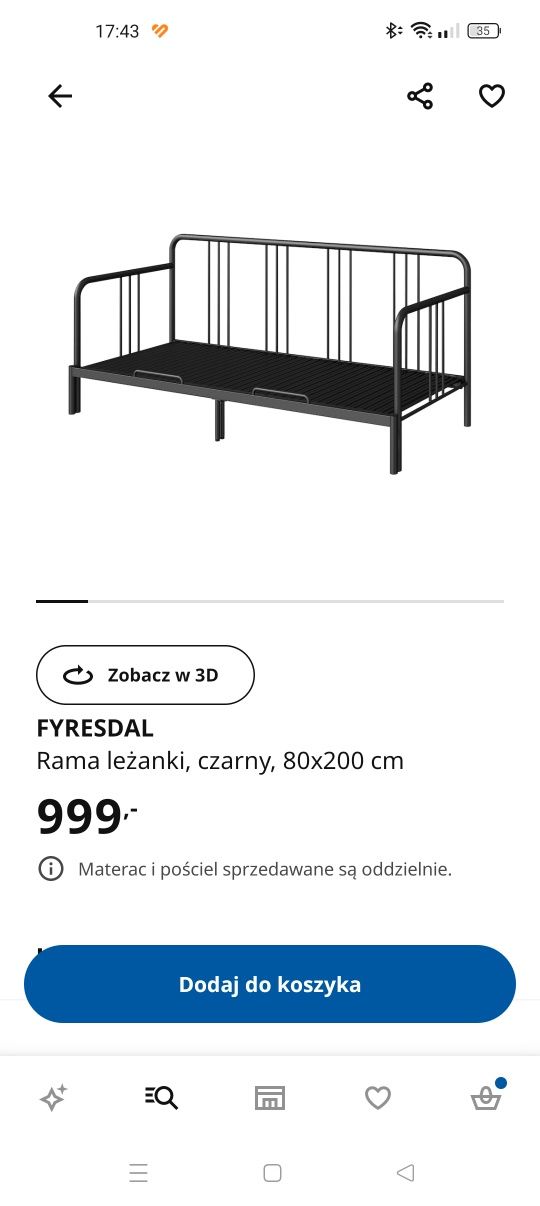 Łóżko leżanka fyresdal Ikea + 2 materace