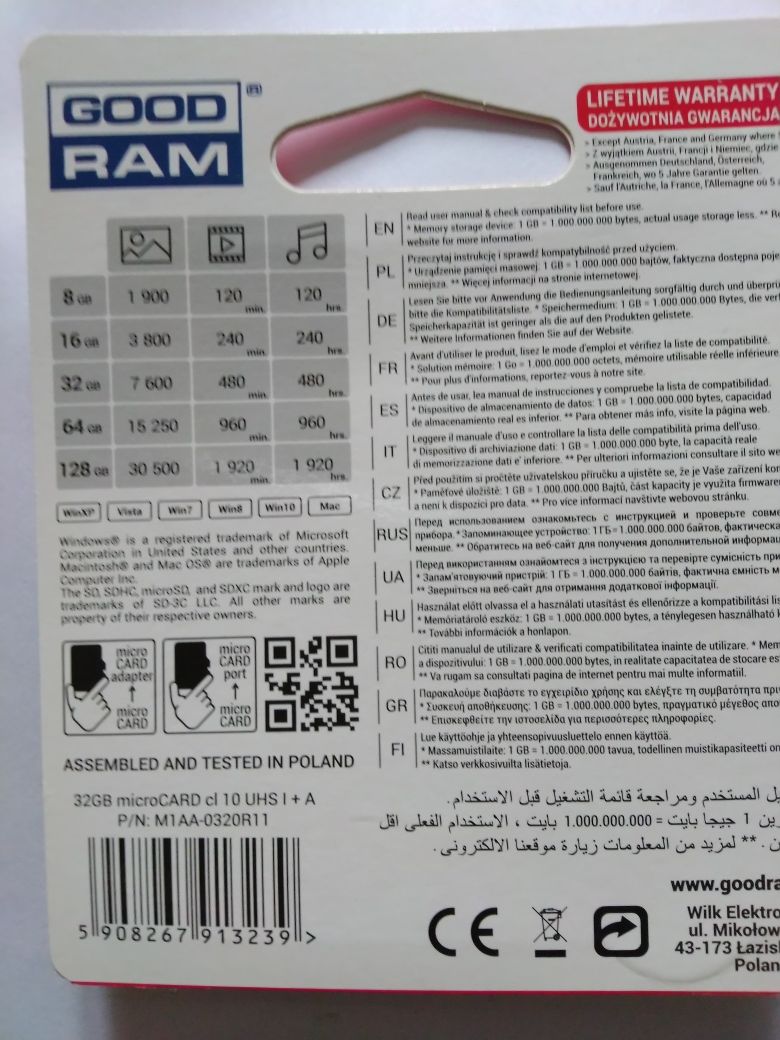 karta 32GB mSDHC GOOD RAM microsd+ adapter SDHC
