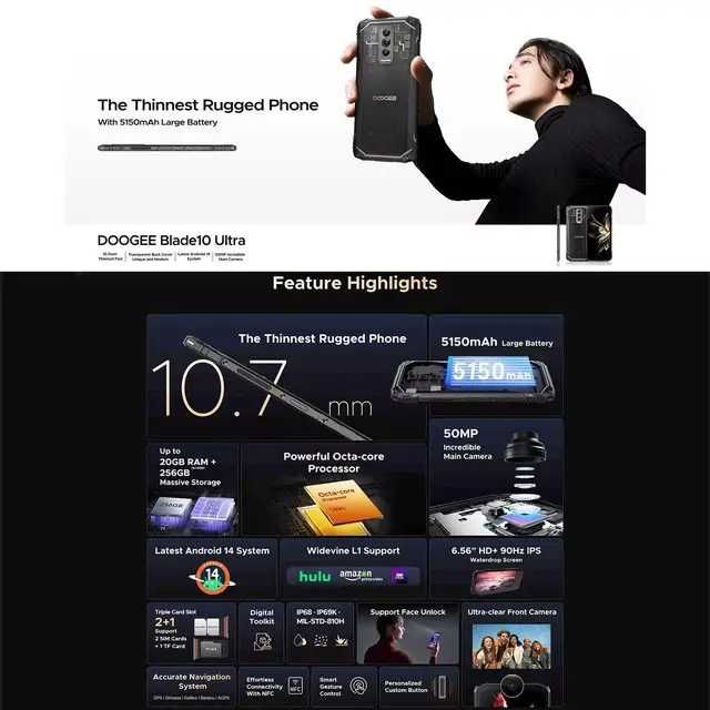 Смартфон Doogee Blade 10 Ultra 8/256Gb Black NFC Android 14 Защищенный