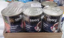 Упаковка консерв для цуценят Savory кролик/курка 6шт*400 г/6шт*200г