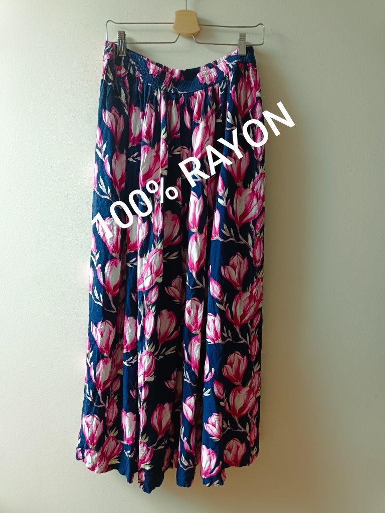 Przepiękna spódnica maxi z kieszeniami print kwitnąca mangolia r. XL-3