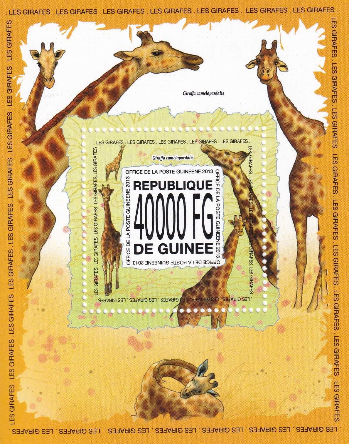 Gwinea 2013 cena 4,90 zł kat.8€ (5) - żyrafy, blok