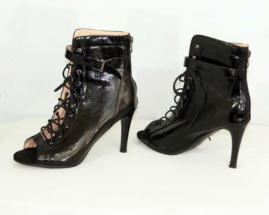 Pole dance ботільони Стілето лакова чорна шкіра, 
розмір EU 40