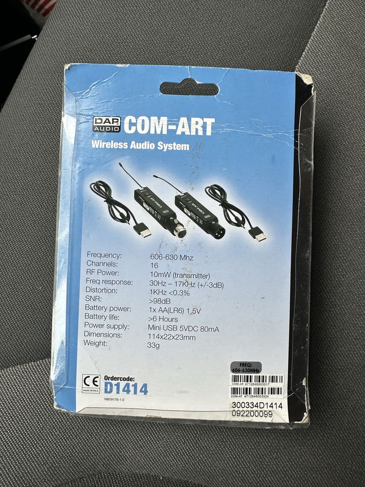 DAP-Audio COM-ART Bezprzewodowy Nadajnik i Odbiornik Sygnału Audio XLR