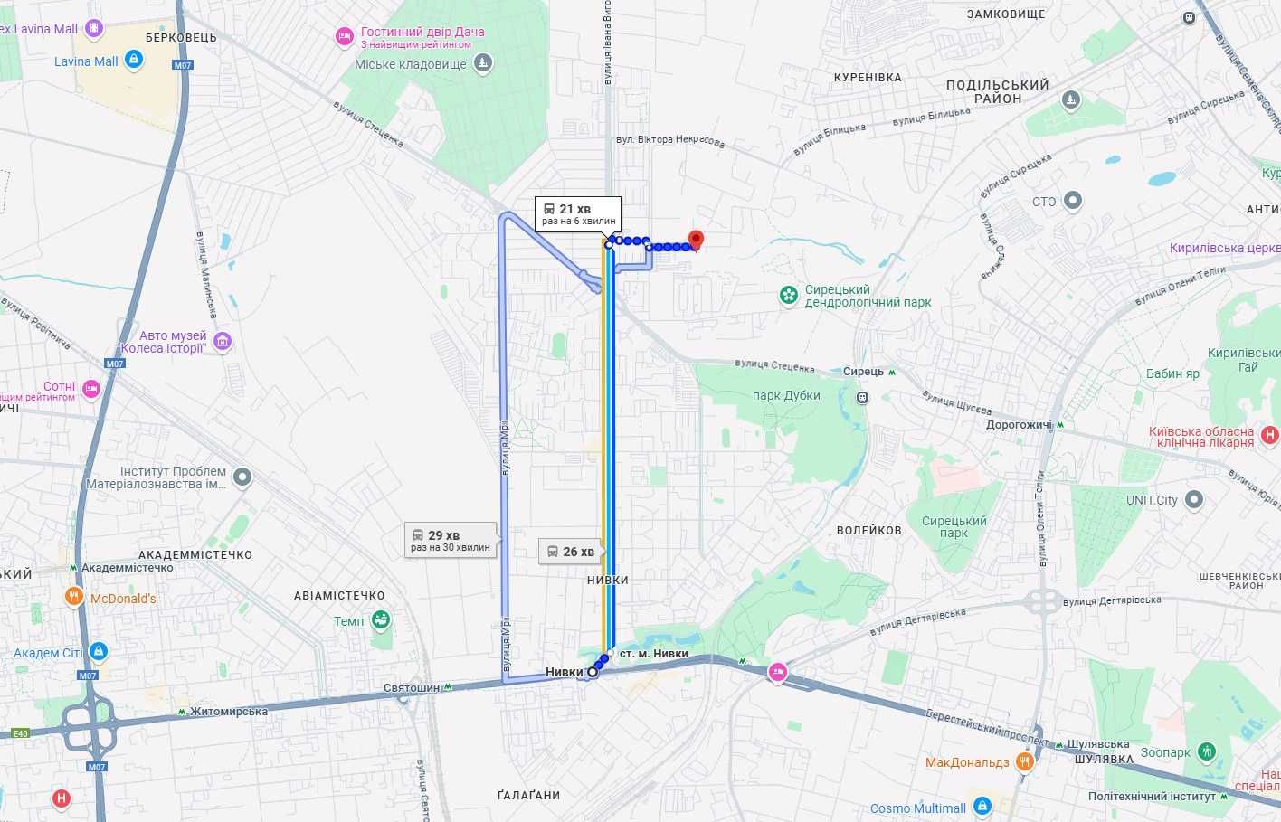 120м з виходом в Сирецький гай, Тираспольська 68Б, Нивки, Сирець 20 хв