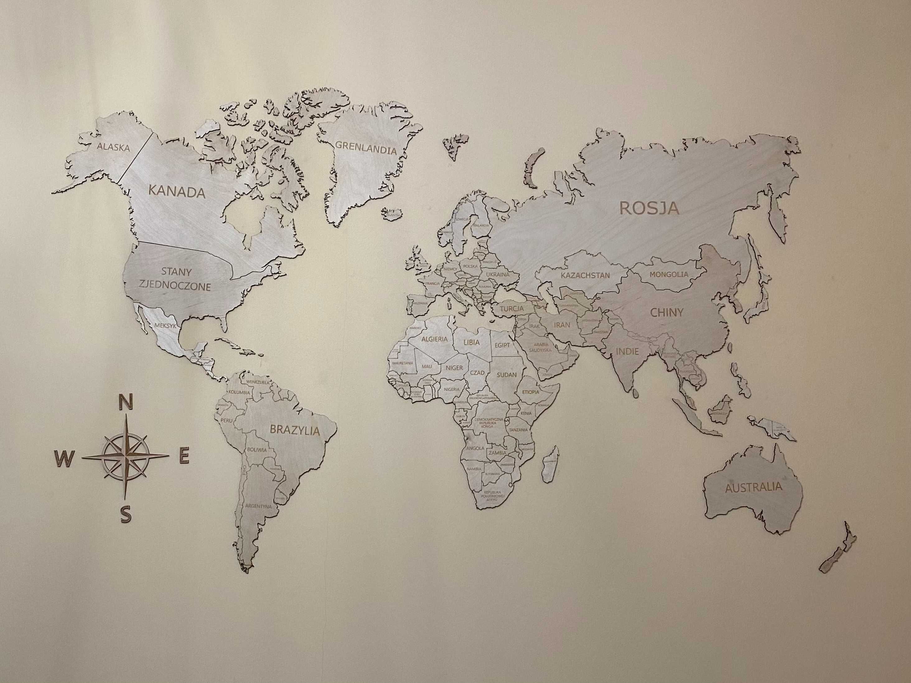 Nowa drewniana mapa świata Prezent (grawer Państw) 150x90cm