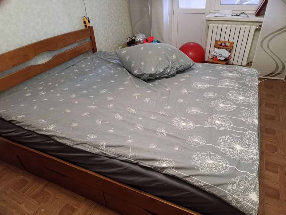 Ліжко дерев'яне з буку+ 4 ящики