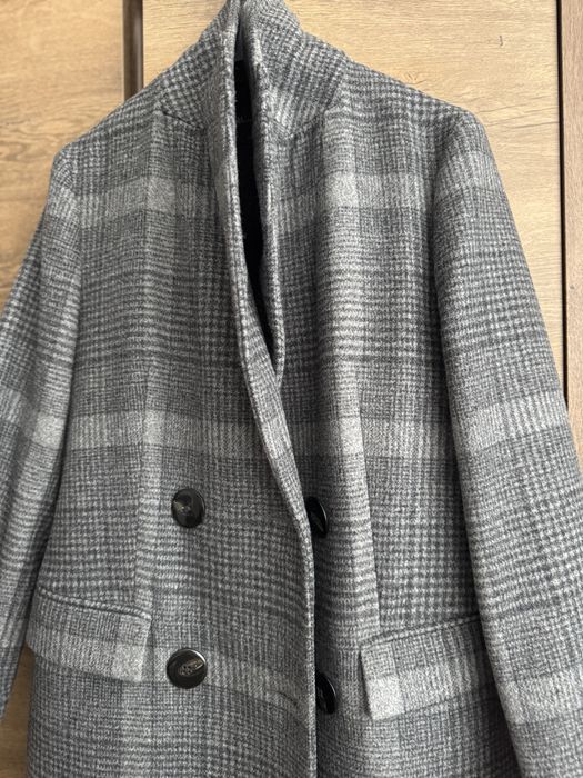 Довге двобортне пальто в клітинку на основі вовни від Massimo Dutti