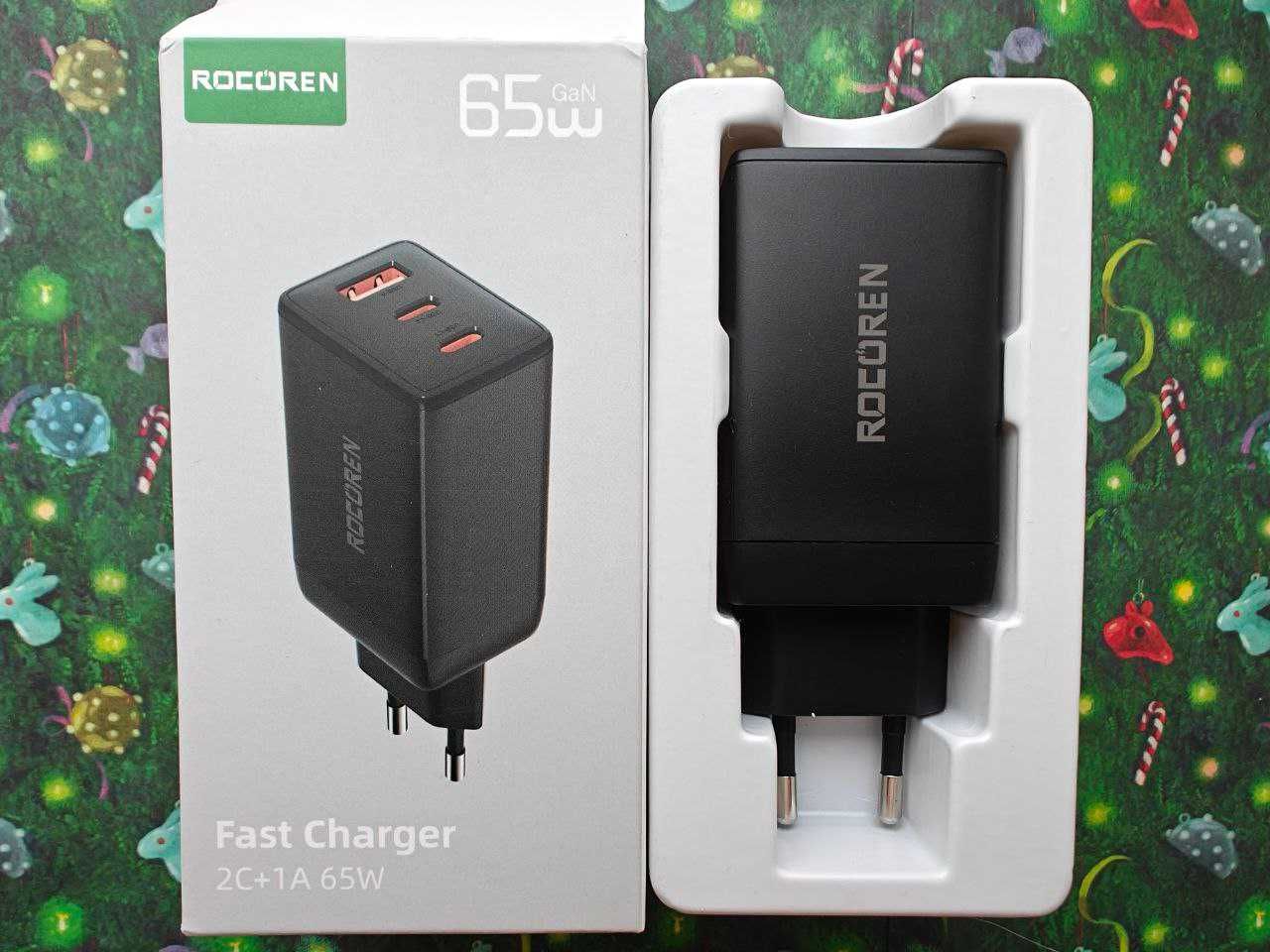 Сетевое зарядное устройство Rocoren G651A2CE GaN 65W 1A+2C Black EU