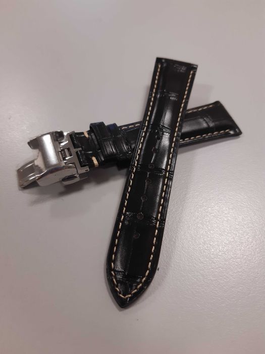 Pasek skórzany do zegarka 21mm Longines czarny z klamrą motylkową