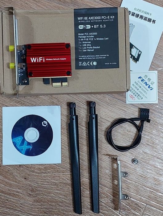 (НОВЫЙ) Сетевая карта FENVI Wi-Fi 6Е PCE-AXE3000 ВТ5.3 5374Мбит/с