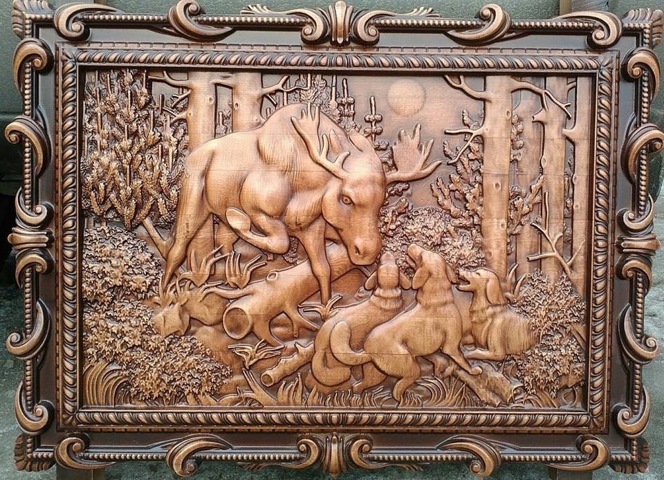 Картина з дерева Лось та собаки Охота Подарунок Внаявності