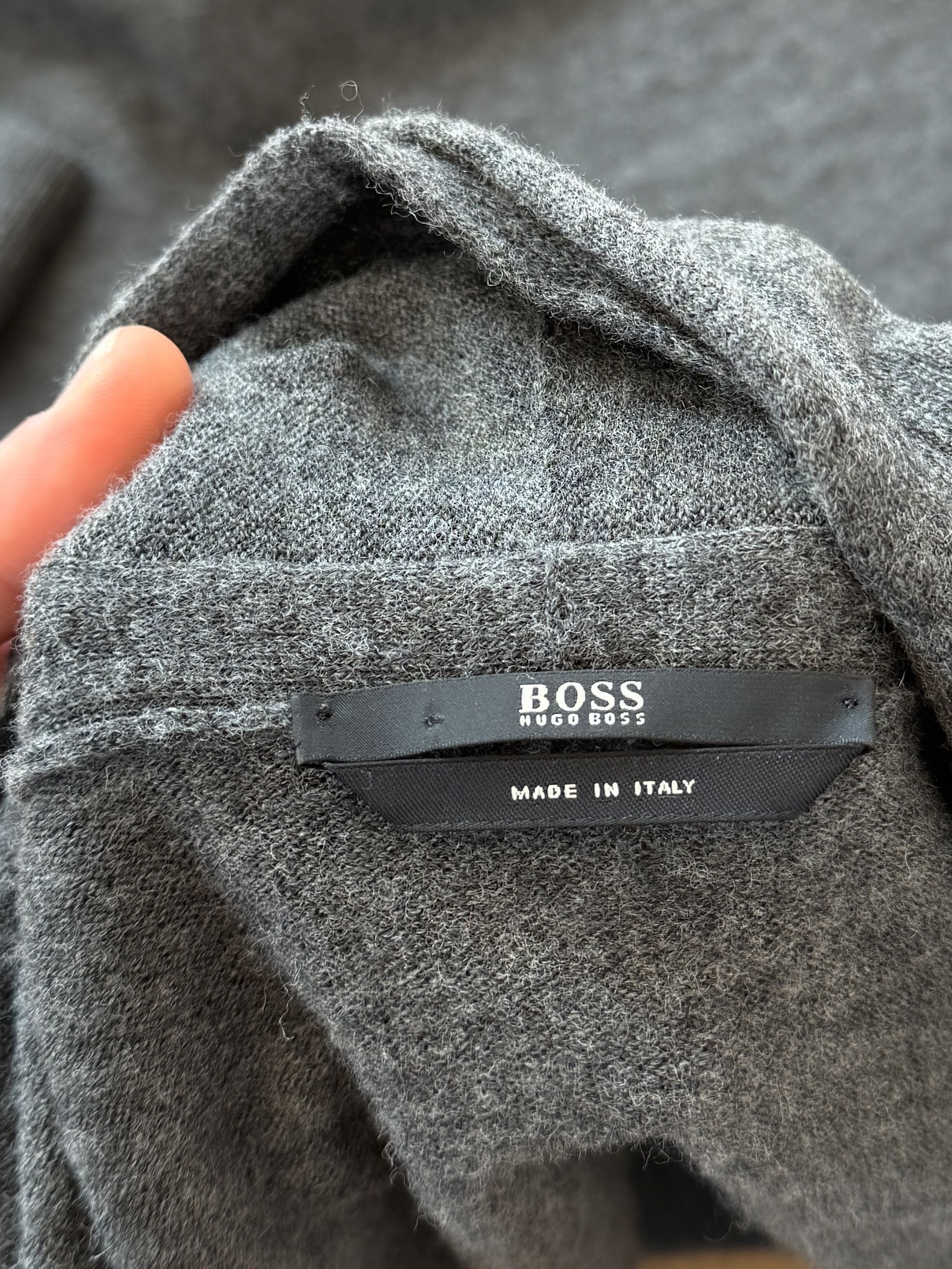 Szary długi kardigan cienki sweterek Hugo BOSS wełniany 36 S wełna