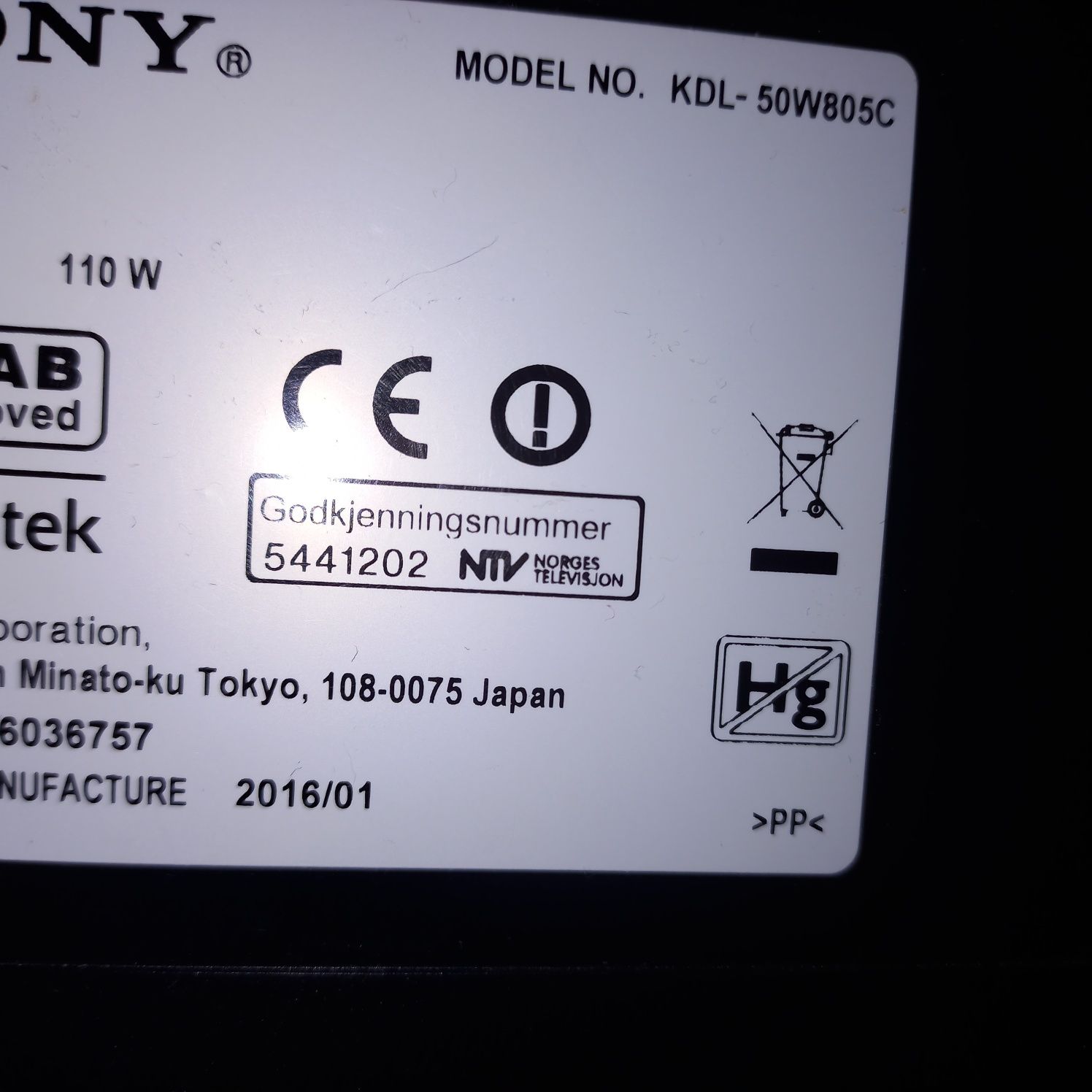 sony bravia kdl-50w805c na częsci