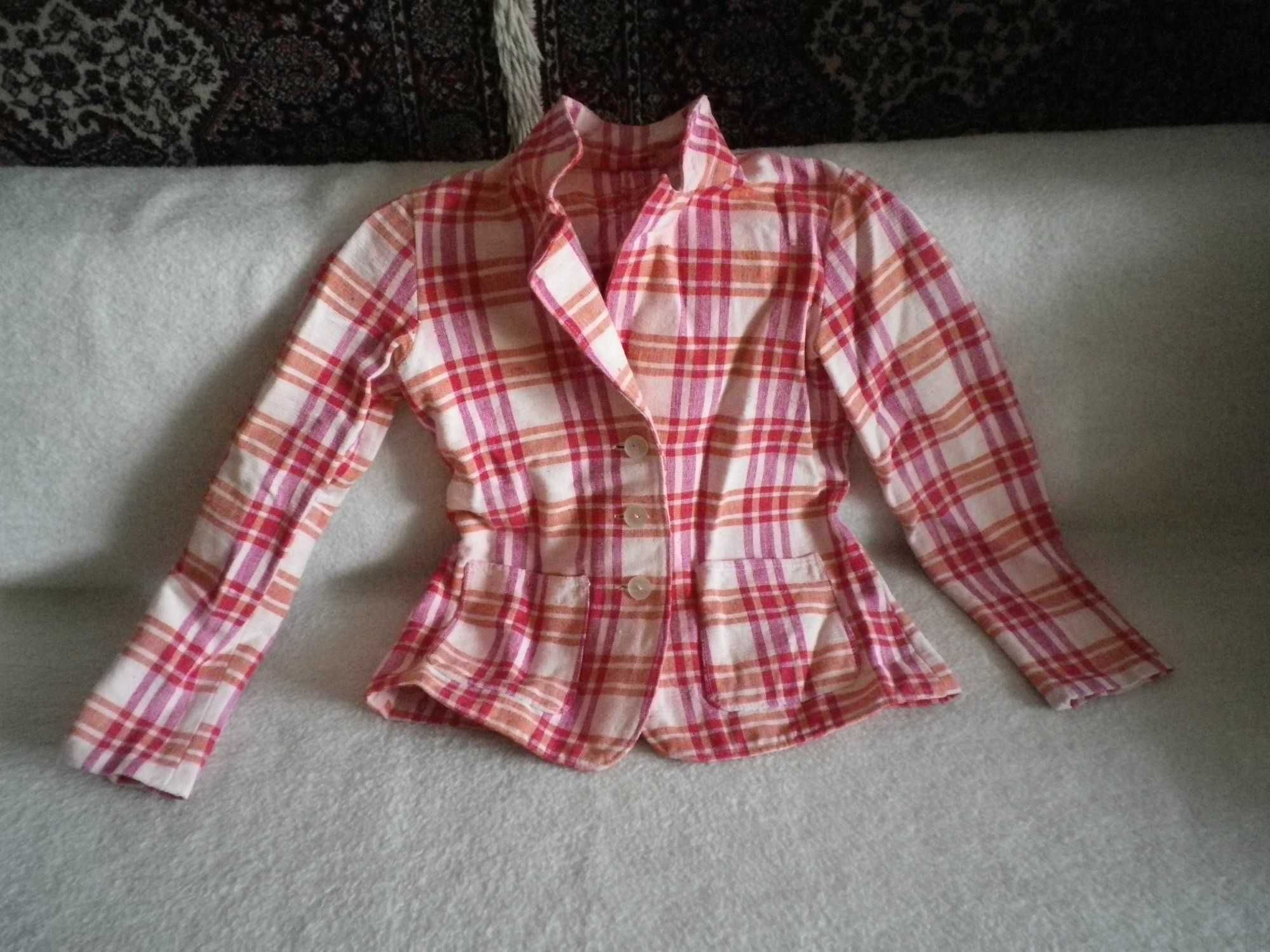 żakiet marynarka w kratkę Krata czerwień pomarańcz real vintage